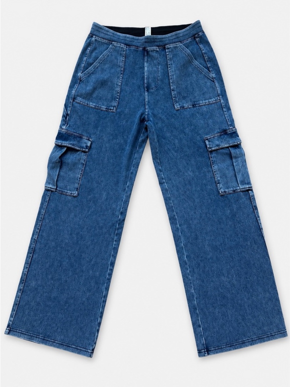 Halara Flex Petite L Cargo Jeans Pull On Stretch Straight Leg Blue